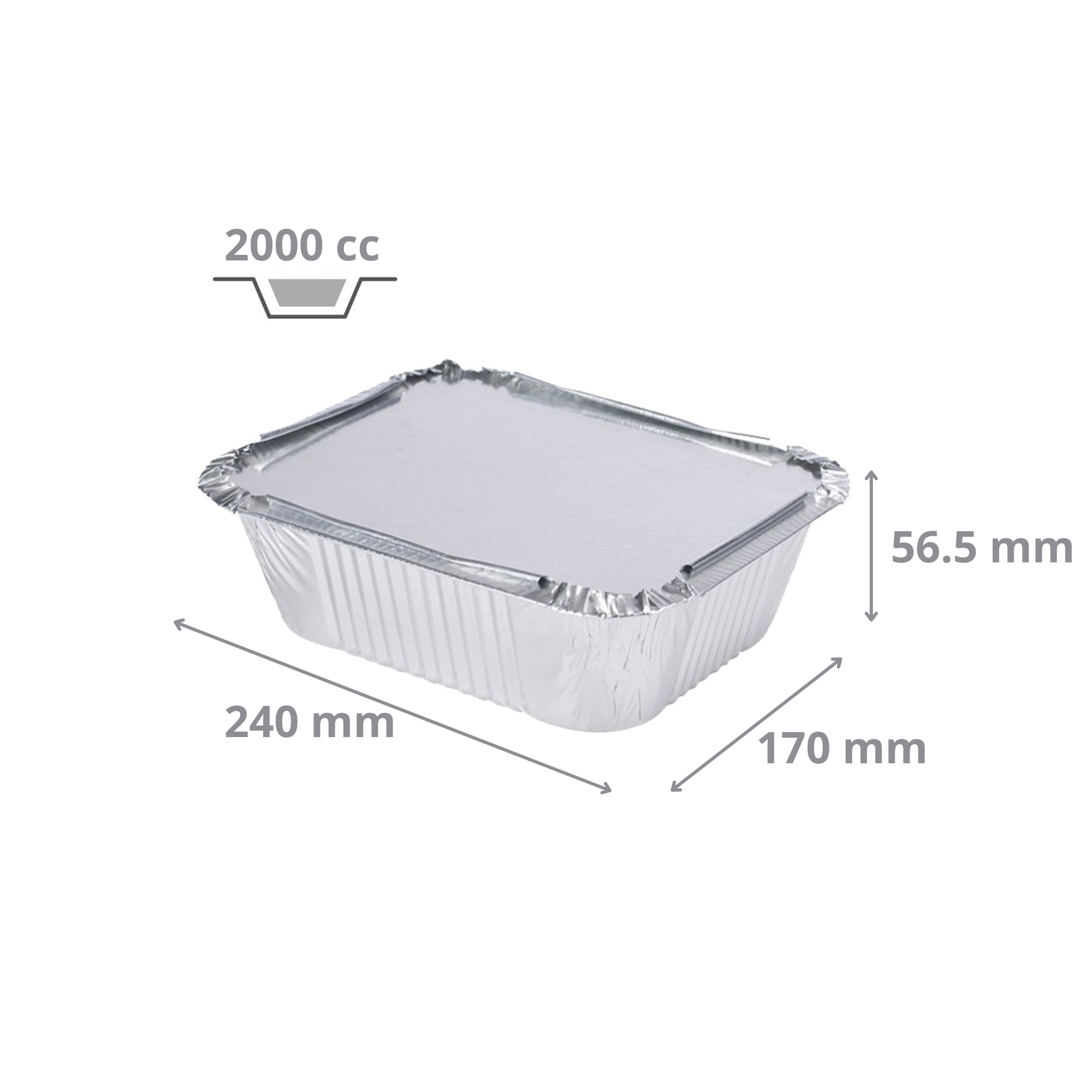 Barquette aluminium 2000 cc + couvercle alu/carton